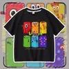 Blocos Numéricos Roupa Crianças Camiseta de Manga Curta Blocos Numéricos Jardim de Infância Menininho Top de Meia Manga 100% Algodão