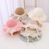 Sombrero de Sol de Verano para Mujer con Encaje y Perlas, Sombrero de Sol de Princesa para Playa, Sombrero de Sol Grande con Flor, Sombrero de Paja para Niñas, Sombrero de Pescador para Bebé