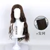 Peruca Cosplay Moana Noz-moscada Couro Cabeludo Top Parte do Meio Cabelo Longo Ondulado Castanho Longo