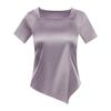 Camiseta de cuello cuadrado para mujer, manga corta, primavera y verano 2023, nuevo diseño, base de satén con ácido acético, top francés irregular