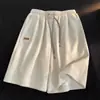 Shorts Masculinos de Verão de Seda Gelo Modernos Cor Sólida Versátil Esportivo Até o Joelho Calças Cinco Pontos Estilo Hong Kong Calças Casuais Soltas
