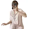 Pijama Feminino Primavera e Outono 2026 Novo Conjunto de Seda Gelada de Manga Longa Tendência Doce High-End Roupa de Casa Verão