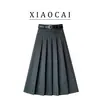 Falda plisada de cintura alta adelgazante para mujer de otoño e invierno con cinturón de traje, falda de longitud media elegante y moderna estilo coreano