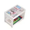 Estante de almacenamiento de papelería de doble capa para escritorio, pequeño y hueco, para dormitorio, miniestante de lavado para baño doméstico, estante de acabado