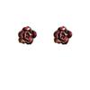 Rosa Roja de Ensueño ~ Aretes de Tuerca de Flor de Camelia Tridimensional para Mujer Estilo Hong Kong Elegantes de Alta Gama Joyería para la Oreja