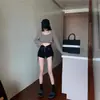 Outono e inverno cintura alta corte slim emagrecedor preto casual pernas largas shorts design de nicho doce e picante menina hot pants mulheres petite