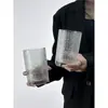 Taza de Vidrio con Textura Repujada Retro Taza para Hielo Café Latte Americano Taza de Agua de Gran Capacidad Taza para Bebidas