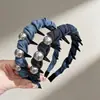 Diadema Vintage de Mezclilla con Perlas Retorcidas para Mujer, Corona Alta, Antideslizante, Sencilla y Versátil, Adecuada para el Trayecto Diario