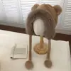 Oso de Peluche Protector de Orejas de Invierno Versátil Lindo Sombrero Bufanda Calentador de Cuello con Capucha Ciclismo Integrado Engrosado