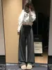 Pantalones de chándal grises oscuros a rayas para mujer, nueva colección otoño/invierno 2026, de cintura alta, adelgazantes, fluidos, casuales, de pierna ancha y atléticos