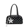 Bolso tipo almohada de lunares retro americano, bolso de mano de moda para mujer con colgante de estrella de cinco puntas, bolso de hombro casual versátil, bolso de axila