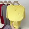 Tecido de fio com núcleo trançado Gola redonda suéter de tricô trançado bordado de manga curta Design de verão nicho único top requintado