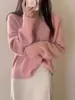 Suéter de Punto para Mujer Color Azul con Cuello en V, Suave y Sedoso, Imitación Piel de Mapache, Estilo Holgado Perezoso de Otoño/Invierno, Suéter de Punto, Top de Alta Gama