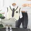 Conjunto de Colete Tricotado Estilo Academia para Meninos e Meninas Camisa Polo com Lapela Moda Novo Estilo Coreano Estilo Campus Conjunto de Três Peças