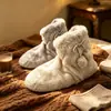 Pantuflas de Algodón Peludo de Caña Alta para Otoño e Invierno para Mujer, Talón Cubierto, Uso en Interiores del Hogar, Calientes con Terciopelo Plus, Suela Suave, Antideslizantes, Botines de Algodón Postparto