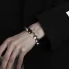 Pulsera de Obsidiana Natural para Mujeres y Hombres, Pulsera de Obsidiana Plateada con Lema de Seis Caracteres para Parejas, Cuentas de Buena Suerte y Fortuna, Regalo para Hombres
