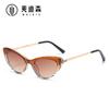Gafas de sol Jamie 5091 de Moda Europea y Americana con Incrustaciones de Diamantes Estilo Ojo de Gato para Mujer con Bisagras de Resorte, Gafas de Sol Retro de Dos Tonos con Degradado Transfronterizas