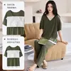 Pijama de Modal con Copas para Mujer Verano Manga Corta Pantalón Largo Falso Dos Piezas Estilo Nuevo 2026 Se Puede Usar Fuera de Casa Conjunto de Ropa