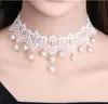 Corea del Sur Vintage Super Hada Blanco Encaje Perla Colgante Collar Gargantilla Dulce y Gentil Cadena Corta para Cuello Clavícula
