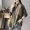 Camisa artística de algodón vintage para mujer, camisa holgada casual arrugada con estampado estilo retro de Hong Kong, camisa básica para mujer
