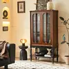 Gabinete Lateral de Madera Maciza Estilo Francés de Mediados de Siglo Estilo Retro Sala de Estar Hogar Almacenamiento Integrado Gabinete de Cristal Begonia Puerta de Exhibición Gabinete de Vino