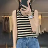 Suéter de lana a rayas con cuello redondo para mujer, corte slim, prenda interior, camisa básica a la moda estilo western, otoño e invierno, nuevo top chaleco