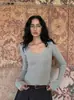 INSS Treze Linhas Gola V Manga Longa Feminina Camada Base Outono e Inverno Roupa Íntima Malha Ajustada na Cintura 5615