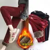 Pantalones casuales para mujer Angla rojos, talla grande, corte holgado, estilo nuevo otoño e invierno 2024, forro polar, engrosados, con puño