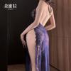 Estilo Irmã Real Dormila Decote Halter Fino Transparente Vazado Suspensório Decote Halter Roupa Íntima Sexy Corrente Sexy Fenda Alta