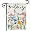 Amazon Venta Caliente Primavera Verano Bandera de Jardín Flor Mariposa Exterior Patio Decorativo Lino Doble Cara Bandera de Jardín