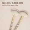 Brocha para Mascarilla en Polvo con Forma de Abanico Único Color Dorado Champagne Brocha Iluminadora para Rostro Brocha de Maquillaje de Cerdas Suaves Color Blanco Roto