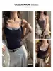 Camiseta regata de algodão puro para o verão, com design falso de duas peças em blocos de cor, top sem mangas justo e sexy para mulheres