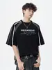 Camiseta Raglan Americana Masculina Verão Senso de Design Cachorro Bonito Motocicleta Cor Contrastante Manga Curta Listras Costura Solta Meia Manga