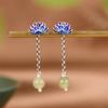 Pendientes de tuerca Rey Ciervo Dorado plata S925 loto azul quemado temperamento elegante G desmontable protección de flores cuentas de jade Hetian pendientes para mujer