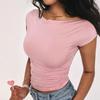 Itsni Camiseta Elástica de Hombro Inclinado para Mujer Verano Diseño Plisado Top de un Hombro con Cuello Caído, Hombro Derecho, Manga Corta para Sexys