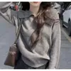 Moda de nicho para otoño e invierno, suéter de punto 100% lana para mujer con cuello de muñeca, suéter de cachemira de moda con cuello de solapa