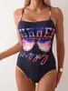 2026 Modelo Nuevo Comercio Exterior Colorido Estampado de Letras Traje de Baño de Entrenamiento Conservador Ajustado Piscina Fuente Termal Traje de Baño de una Pieza