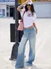 Jeans Rectos con Patrón de Cocodrilo y Pedrería para Mujer 2026aw, Pantalones de Moda de Gama Alta con Degradado, Pantalones Anchos Versátiles