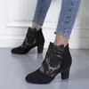 Sandalias de malla con encaje y tacón alto para mujer, exportación de Amazon, talla grande, estilo europeo y americano, punta redonda, tacón grueso, sandalias romanas al por mayor.