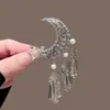 Grampo de Cabelo Super Fada Lua Crescente com Franjas para Mulheres, Grampo de Cabelo Estilo Étnico Roupão de Guerra, Ornamento de Cabelo Acessório Estilo Antigo Etnia Miao Hanfu