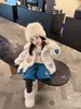 Conjunto de invierno para niña: pantalones de pierna ancha, forro polar, diseño de dos piezas falso; pantalones cálidos de pana para niñas pequeñas en otoño e invierno; pantalones largos para niños