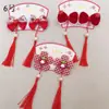 Horquilla Roja Festiva Estilo Étnico para Niños de Año Nuevo Horquilla para Bebé de Año Nuevo Clip con Lazo Borla Bola