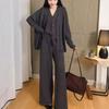 Elegante Conjunto de Punto Estilo Francés para Mujer Otoño e Invierno Nuevo Cárdigan Chaleco de Punto Holgado Transfronterizo Pantalones de Pierna Ancha Conjunto de Tres Piezas