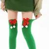 Calcetines de Navidad transfronterizos con lazo y pompón, calcetines de fiesta de color liso, decoración navideña, calcetines verdes europeos y americanos hasta la rodilla