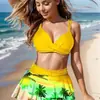 Bikini de cintura alta con volantes para mujer, traje de baño sexy con estampado transfronterizo europeo y americano, 2024