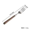 Acero Inoxidable 304 Vajilla Mango de Madera Anti-quemaduras Cuchara Color Nogal Cuchara para Sopa Tenedor Vajilla para el Hogar Cuchara de Arroz Japones Utensilios para Comida Occidental