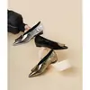 Zapatos de Mujer Estilo Francés Dorado con Puntera Puntiaguda y Hebilla Metálica de 4.8cm, Modelo Nuevo 2026, Piel Genuina, Tacón Oculto, Zapatos de Piel de Boca Baja