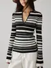 Kokai Altamente Recomendado! Macio e Altamente Elástico Gola V Slim Fit Blocos de Cor Listrado Malha Canelada Manga Longa Blusa