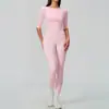 Camiseta de Moda de Manga Media Ropa de Yoga Ajustada Adelgazante Pilates Entrenamiento Cintura Alta Glúteos de Melocotón Ropa Deportiva 8793