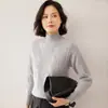 Nuevo Suéter de Punto de Cachemira para Mujer Otoño/Invierno 2026, de Cuello Medio Alto, Ajustado, Diseño de Punto Trenzado, Manga Larga